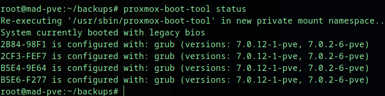 Proxmox boot tool status