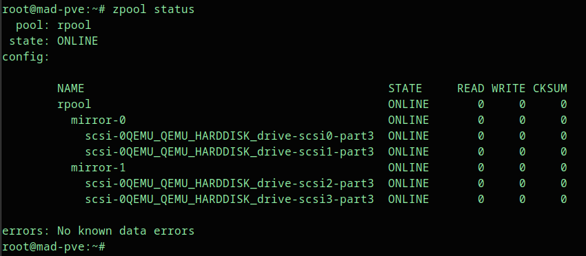 ZFS pool layout before disk failure