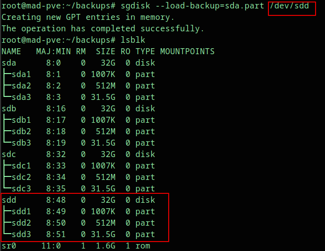Partition layout restored to sdd