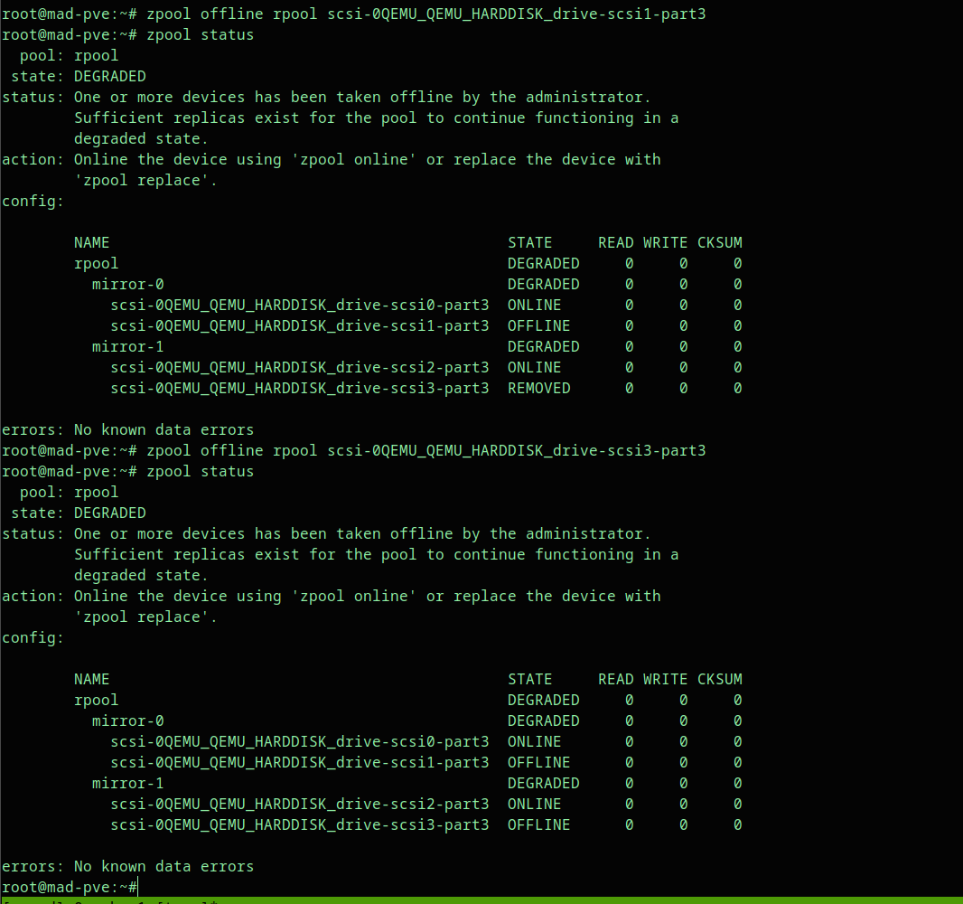 Failed ZFS disks marked offline